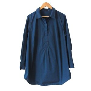 Universal Standard Teal Blue Elbe Shirt Small 14/16 Popover Poplin Stretch